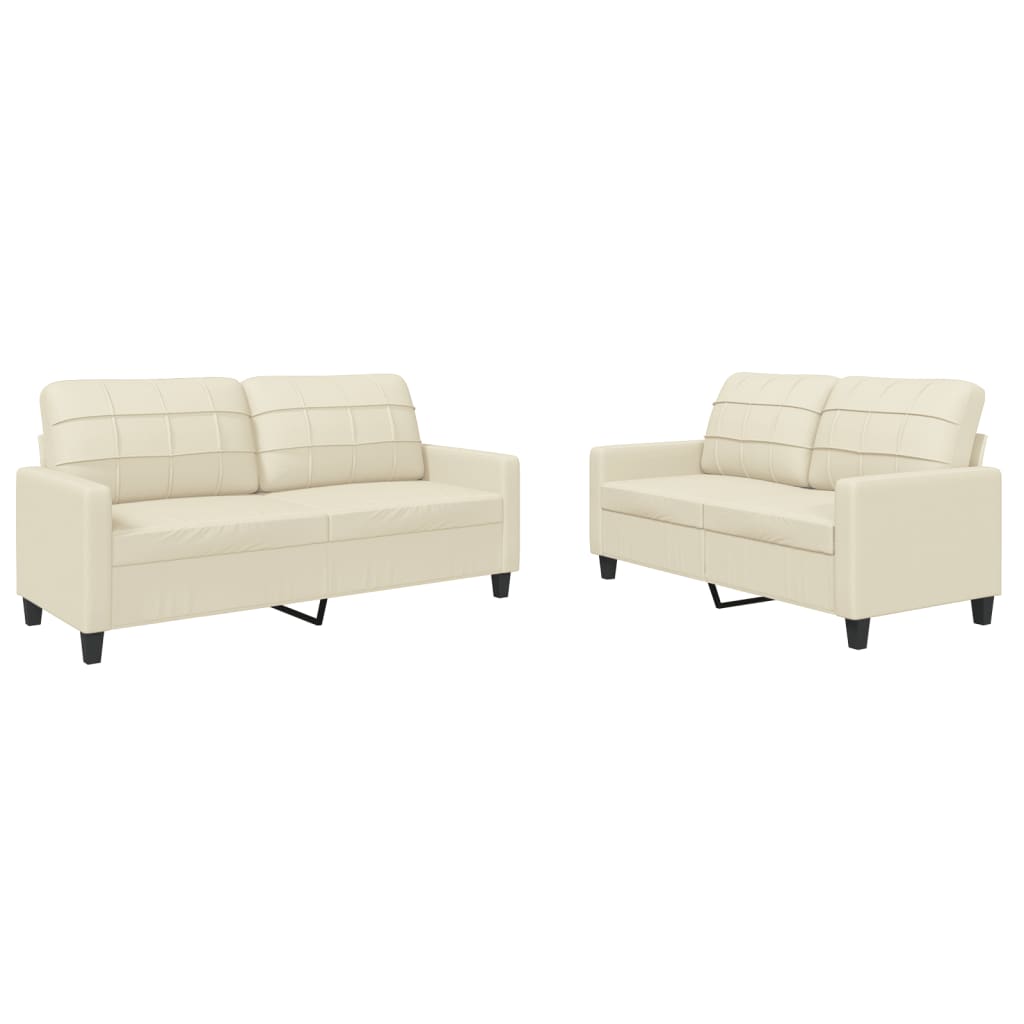 vidaXL 2-osobowa sofa z poduszkami, kremowa, sztuczna skóra