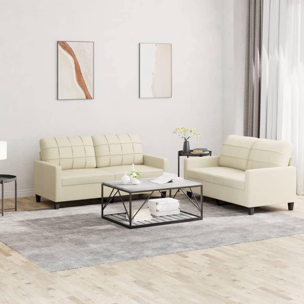 vidaXL 2-osobowa sofa z poduszkami, kremowa, sztuczna skóra