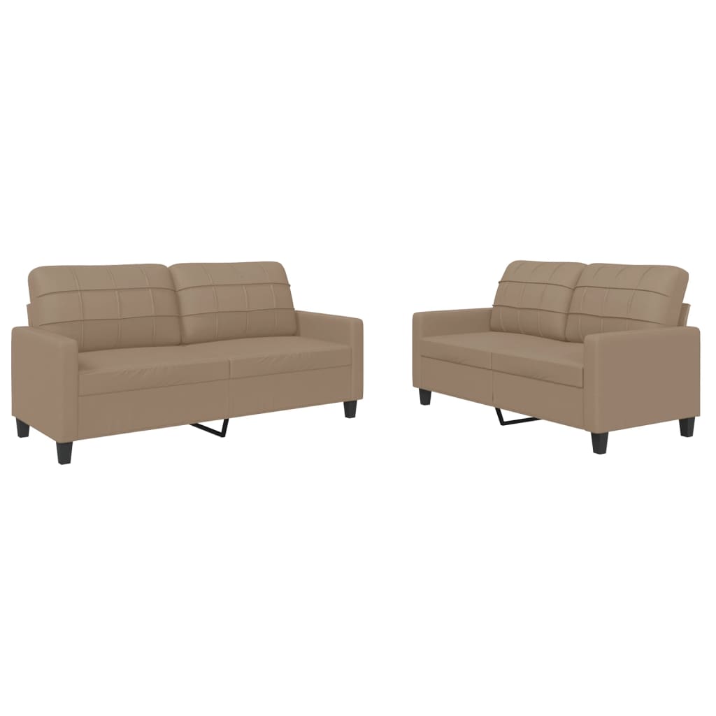 vidaXL 2-osobowa sofa z poduszkami, cappuccino, sztuczna skóra