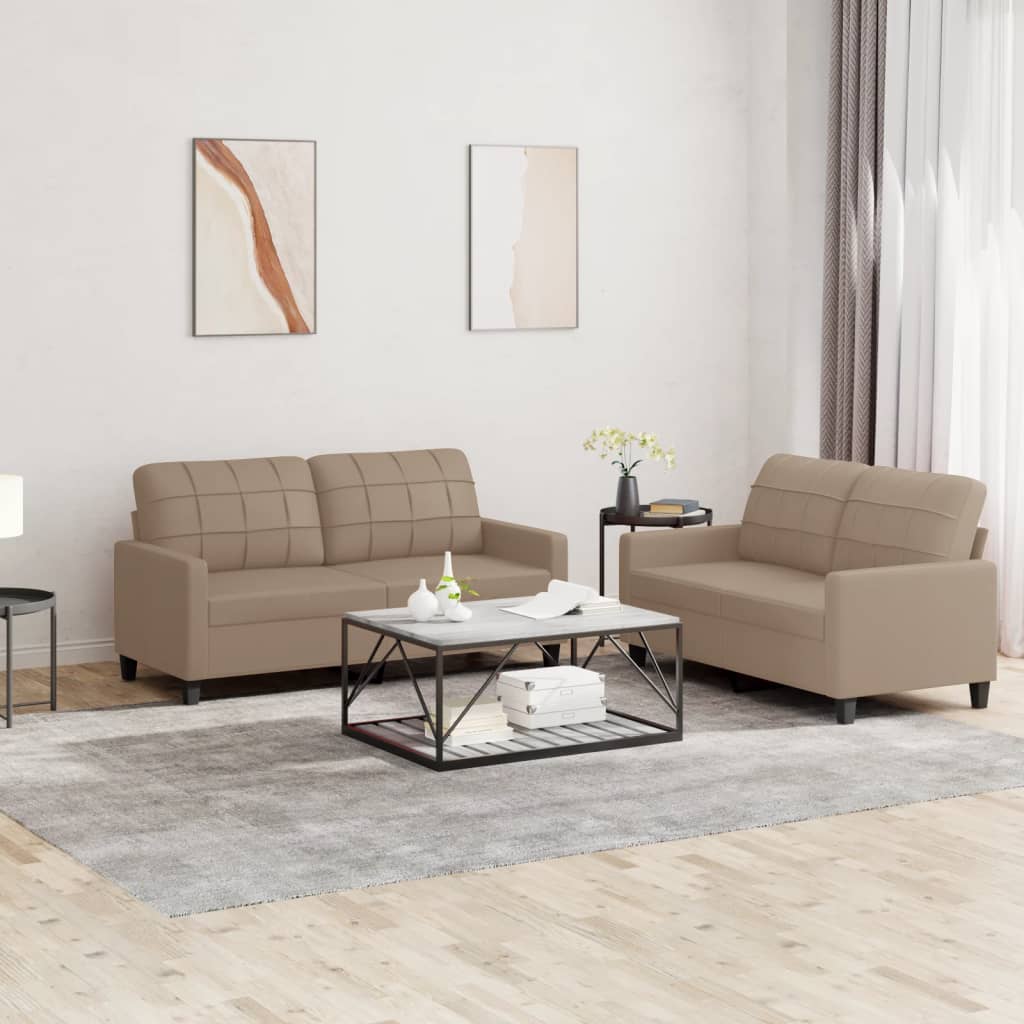 vidaXL 2-osobowa sofa z poduszkami, cappuccino, sztuczna skóra
