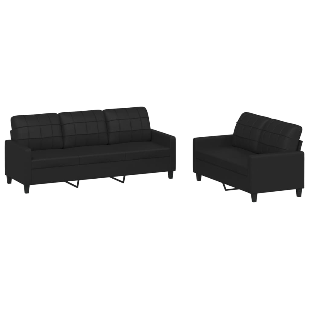 vidaXL 2-osobowa sofa z poduszkami, czarna, sztuczna skóra