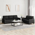 vidaXL 2-osobowa sofa z poduszkami, czarna, sztuczna skóra