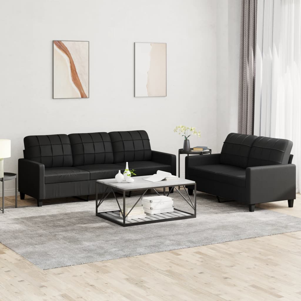 vidaXL 2-osobowa sofa z poduszkami, czarna, sztuczna skóra