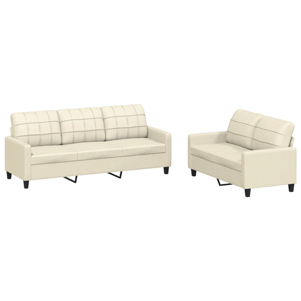 vidaXL 2-osobowa sofa z poduszkami, kremowa, sztuczna skóra