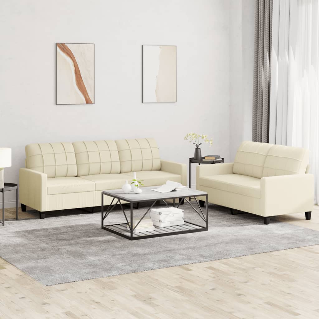 vidaXL 2-osobowa sofa z poduszkami, kremowa, sztuczna skóra