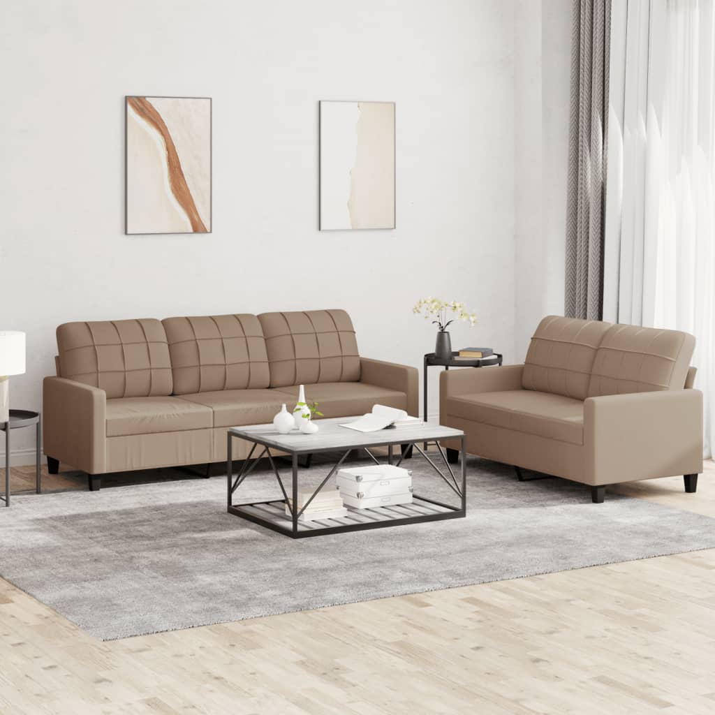 vidaXL 2-osobowa sofa z poduszkami, cappuccino, sztuczna skóra