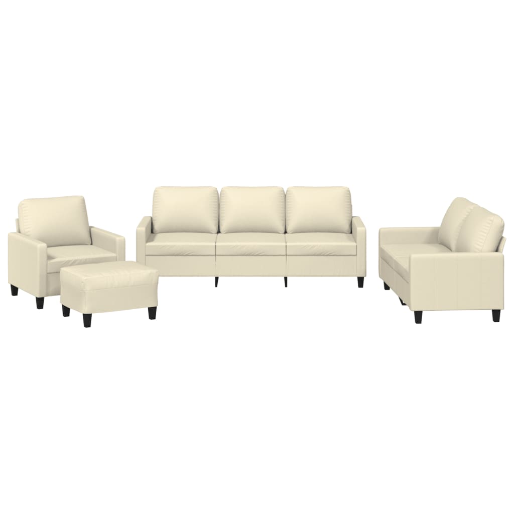 vidaXL 4-osobowa sofa z poduszkami, kremowa, sztuczna skóra