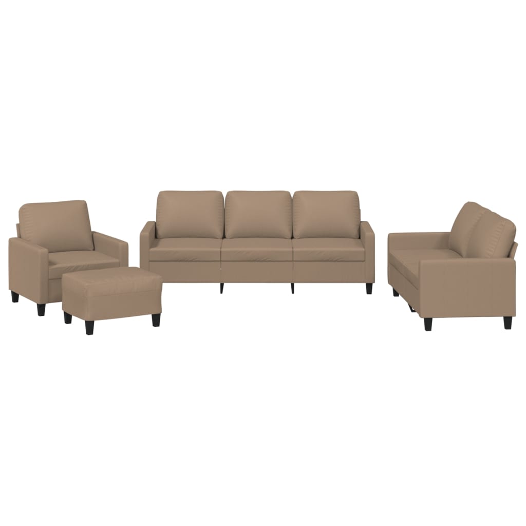 vidaXL 4-osobowa sofa z poduszkami, cappuccino, sztuczna skóra
