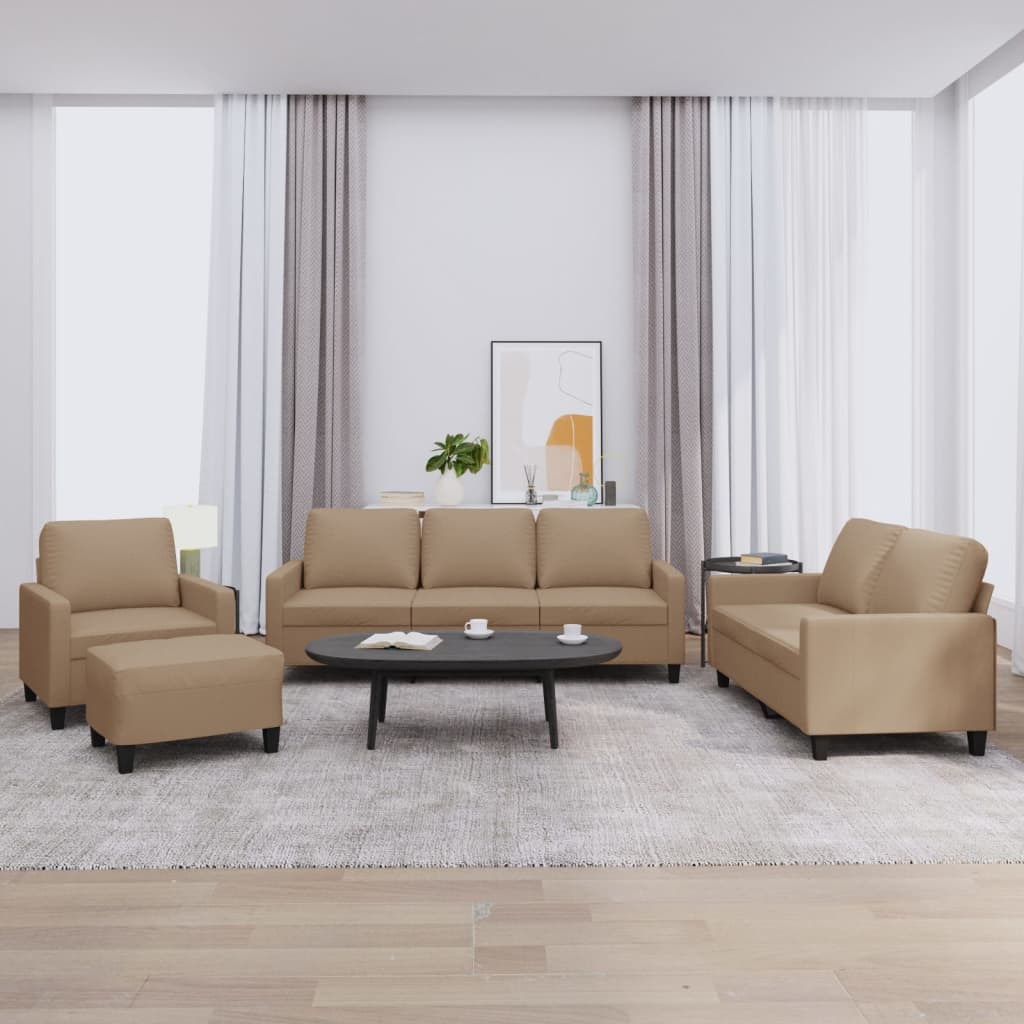 vidaXL 4-osobowa sofa z poduszkami, cappuccino, sztuczna skóra