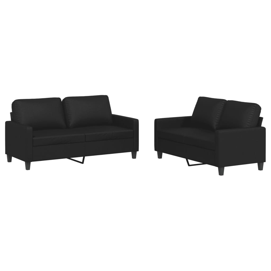 vidaXL 2-osobowa sofa z poduszkami, czarna, sztuczna skóra