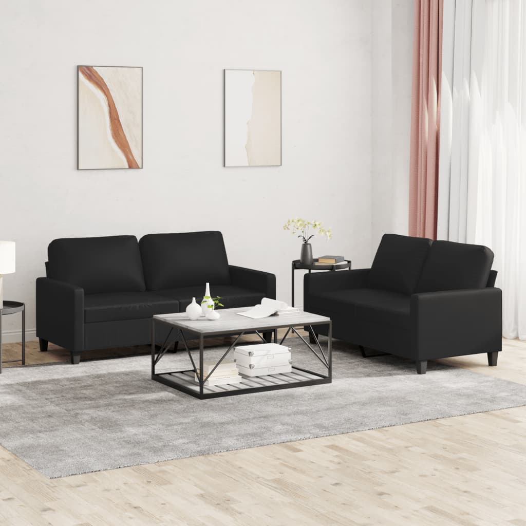 vidaXL 2-osobowa sofa z poduszkami, czarna, sztuczna skóra