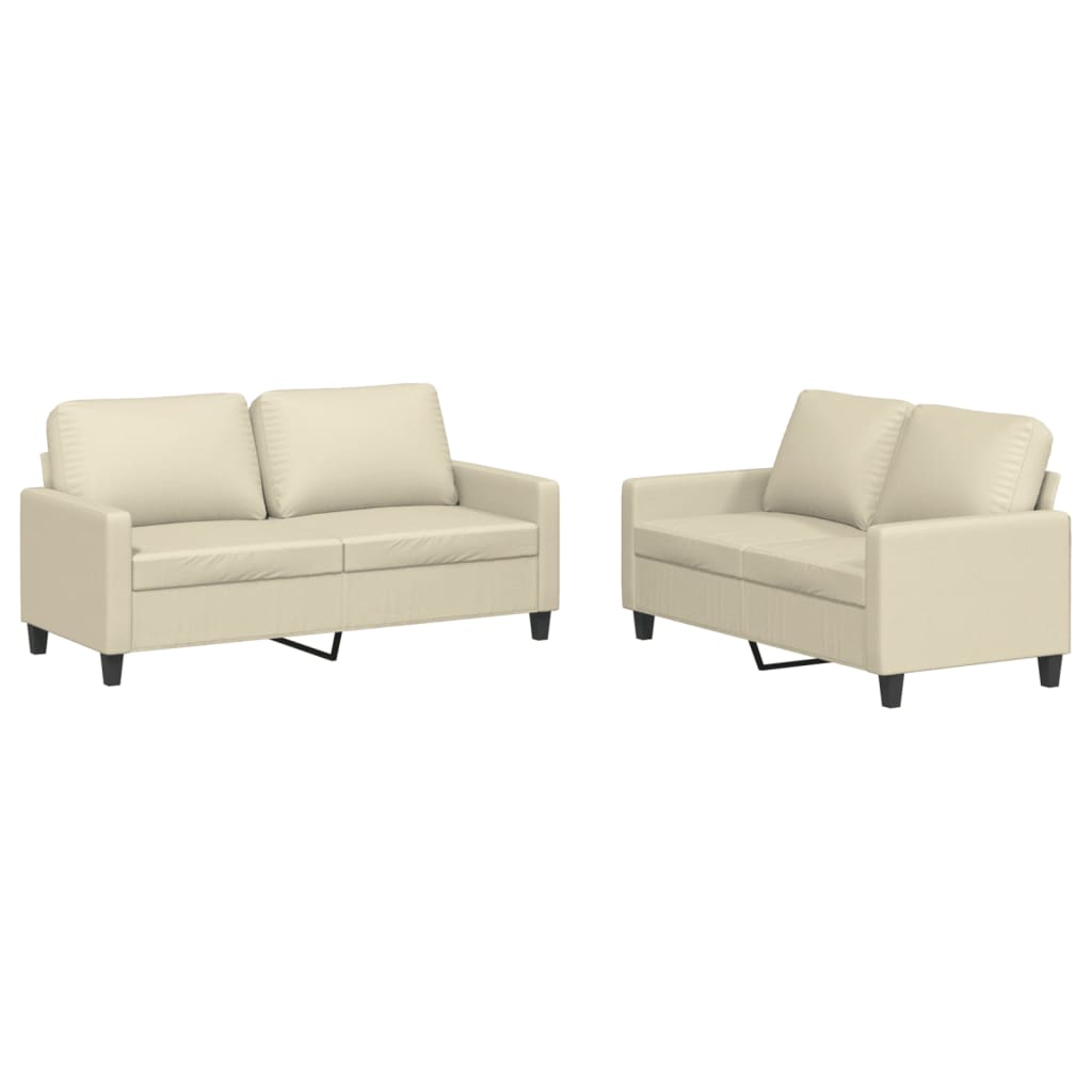 vidaXL 2-osobowa sofa z poduszkami, kremowa, sztuczna skóra