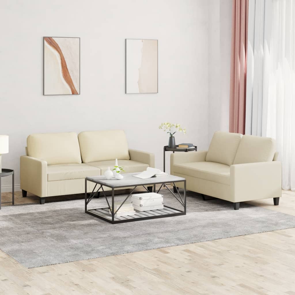 vidaXL 2-osobowa sofa z poduszkami, kremowa, sztuczna skóra