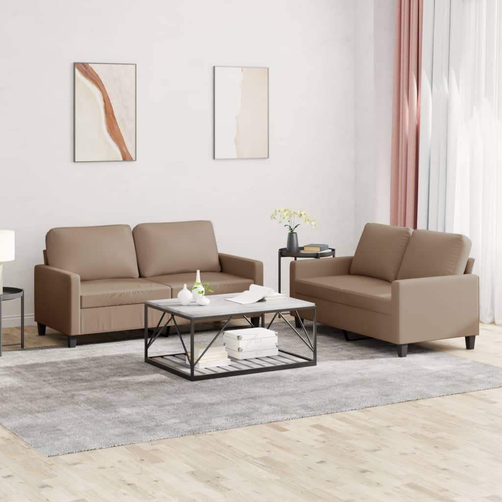 vidaXL 2-osobowa sofa z poduszkami, cappuccino, sztuczna skóra