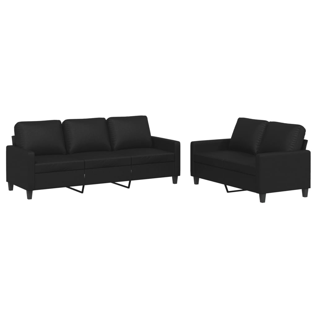 vidaXL 2-osobowa sofa z poduszkami, czarna, sztuczna skóra