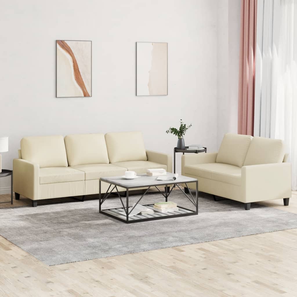vidaXL 2-osobowa sofa z poduszkami, kremowa, sztuczna skóra