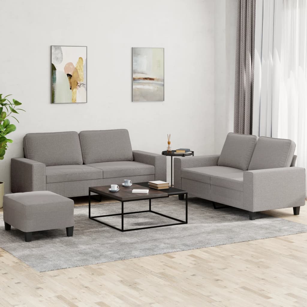 vidaXL 3-cz. komplet wypoczynkowy, kolor taupe, obity tkaniną