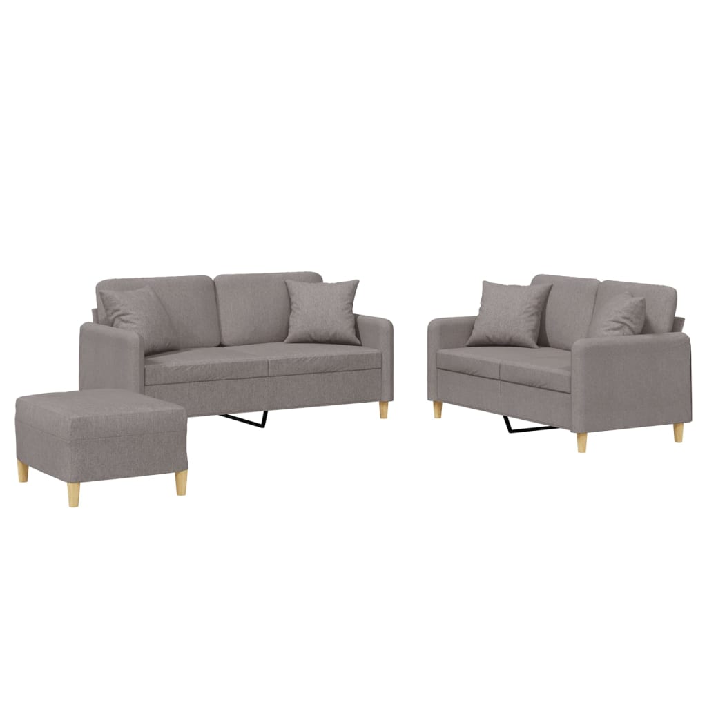 vidaXL 3-cz. komplet wypoczynkowy z poduszkami, taupe, tkanina