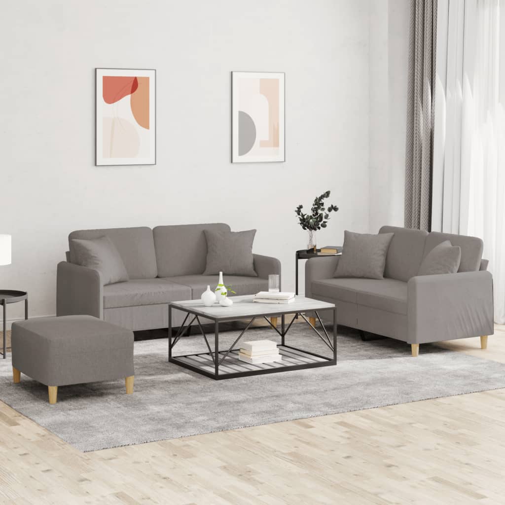vidaXL 3-cz. komplet wypoczynkowy z poduszkami, taupe, tkanina