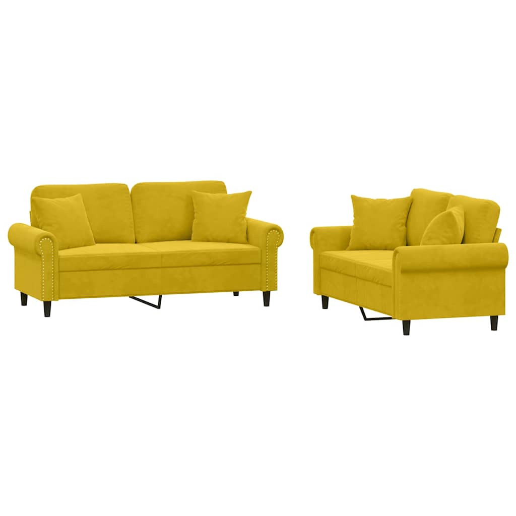 vidaXL 2-cz. komplet wypoczynkowy z poduszkami, żółty, aksamit