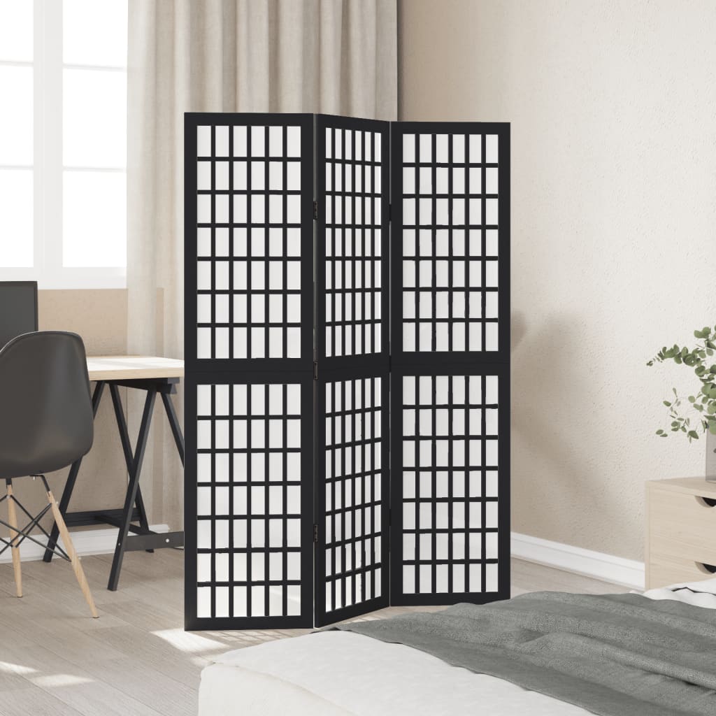 vidaXL Parawan pokojowy, 3-panelowy, czarny, lite drewno paulowni