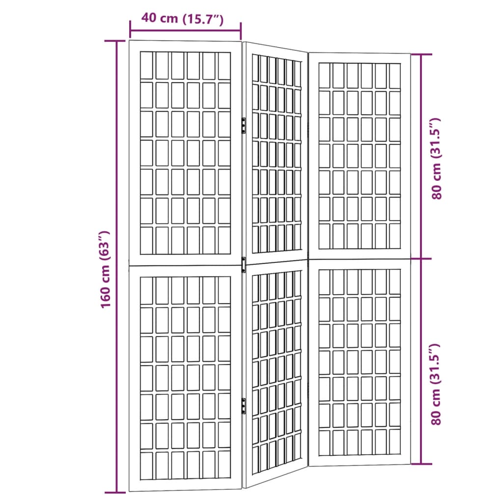 vidaXL Parawan pokojowy, 3-panelowy, czarny, lite drewno paulowni