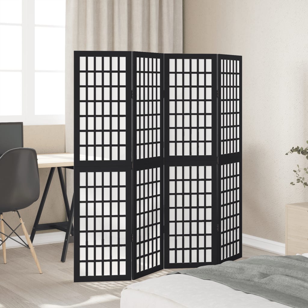 vidaXL Parawan pokojowy, 4-panelowy, czarny, lite drewno paulowni