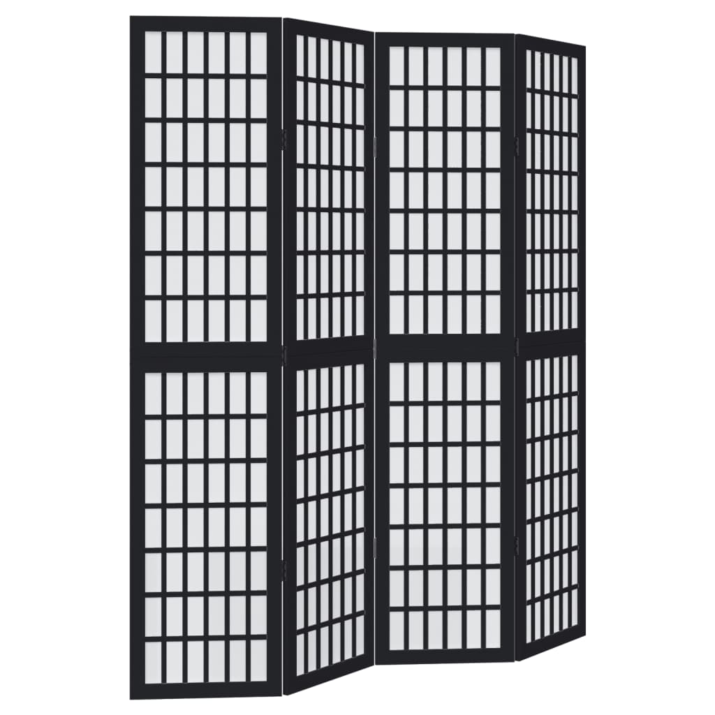 vidaXL Parawan pokojowy, 4-panelowy, czarny, lite drewno paulowni