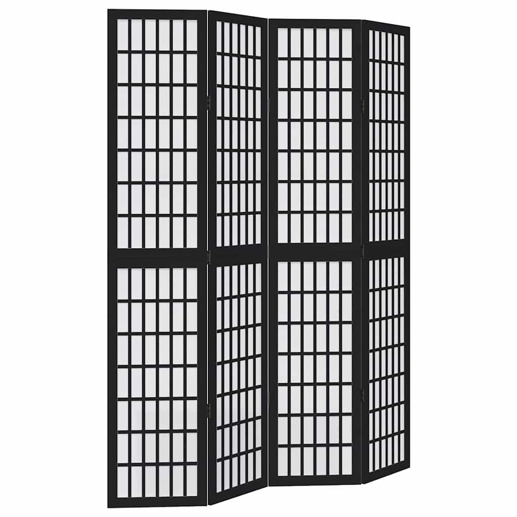 vidaXL Parawan pokojowy, 4-panelowy, czarny, lite drewno paulowni