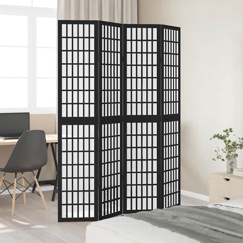 vidaXL Parawan pokojowy, 4-panelowy, czarny, lite drewno paulowni