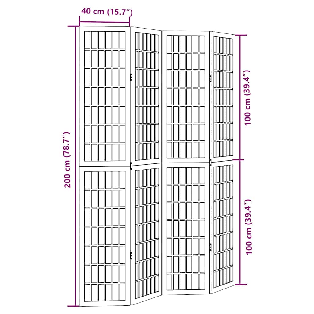 vidaXL Parawan pokojowy, 4-panelowy, czarny, lite drewno paulowni