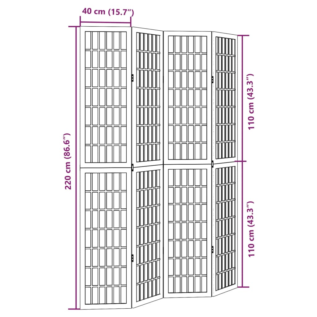 vidaXL Parawan pokojowy, 4-panelowy, czarny, lite drewno paulowni
