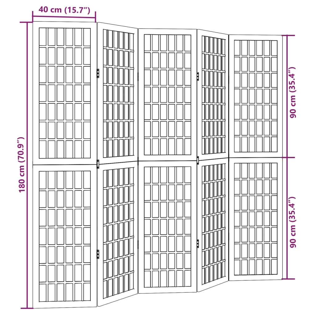 vidaXL Parawan pokojowy, 5-panelowy, czarny, lite drewno paulowni