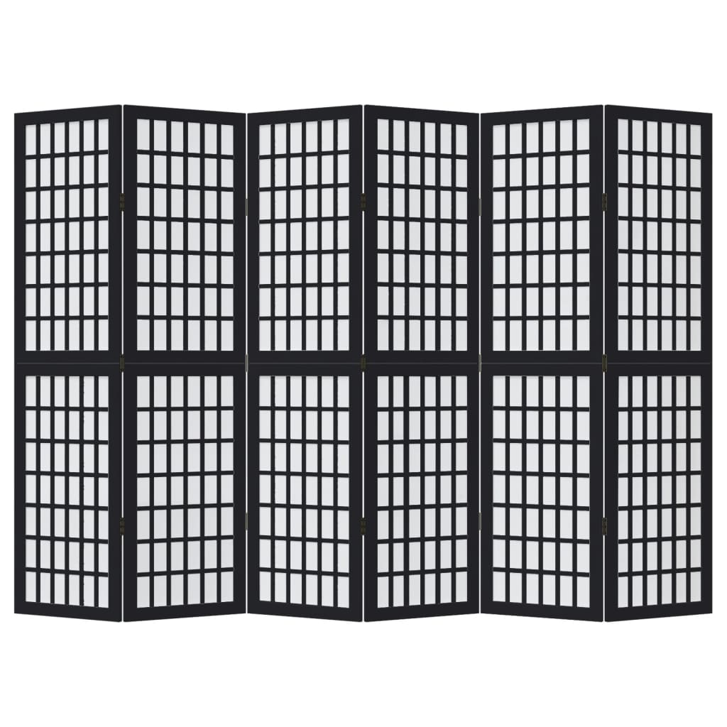 vidaXL Parawan pokojowy, 6-panelowy, czarny, lite drewno paulowni