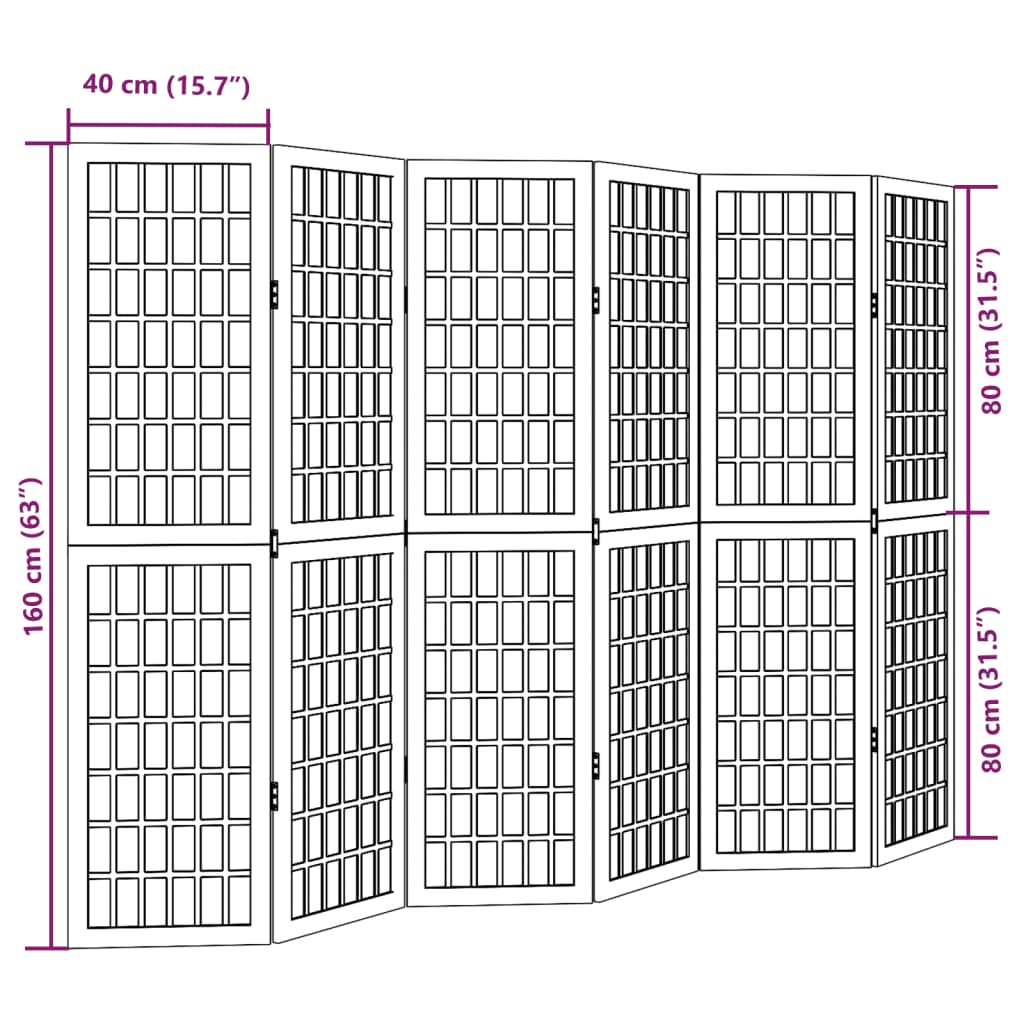 vidaXL Parawan pokojowy, 6-panelowy, czarny, lite drewno paulowni
