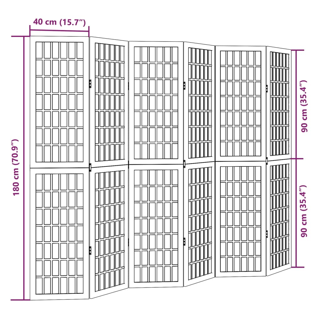 vidaXL Parawan pokojowy, 6-panelowy, czarny, lite drewno paulowni