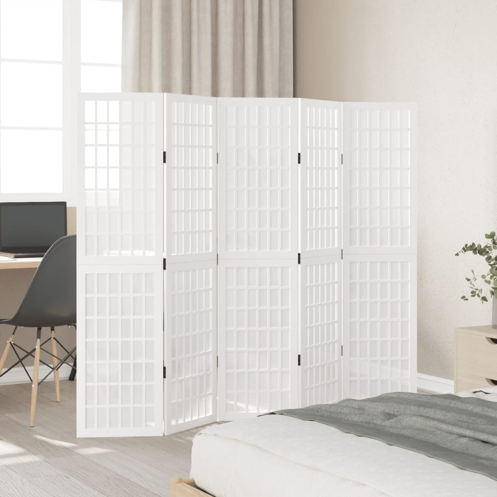 vidaXL Parawan pokojowy, 5-panelowy, biały, lite drewno paulowni