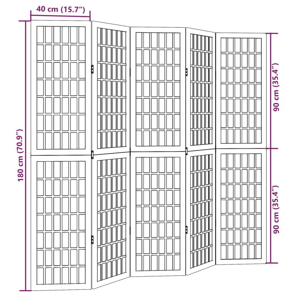 vidaXL Parawan pokojowy, 5-panelowy, biały, lite drewno paulowni