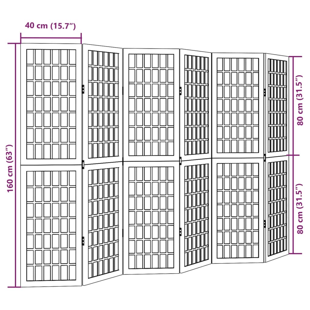 vidaXL Parawan pokojowy, 6-panelowy, biały, lite drewno paulowni