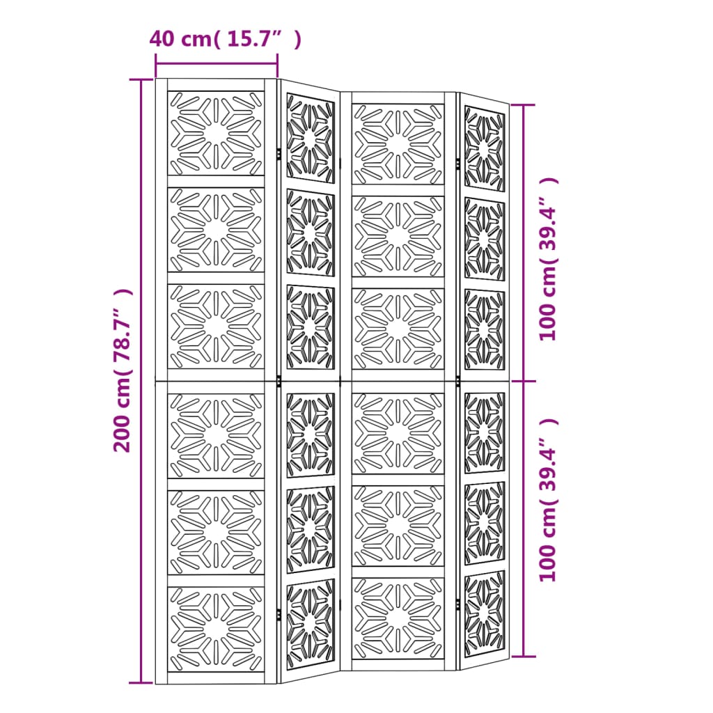vidaXL Parawan pokojowy, 4-panelowy, brązowo-czarny, lita paulownia