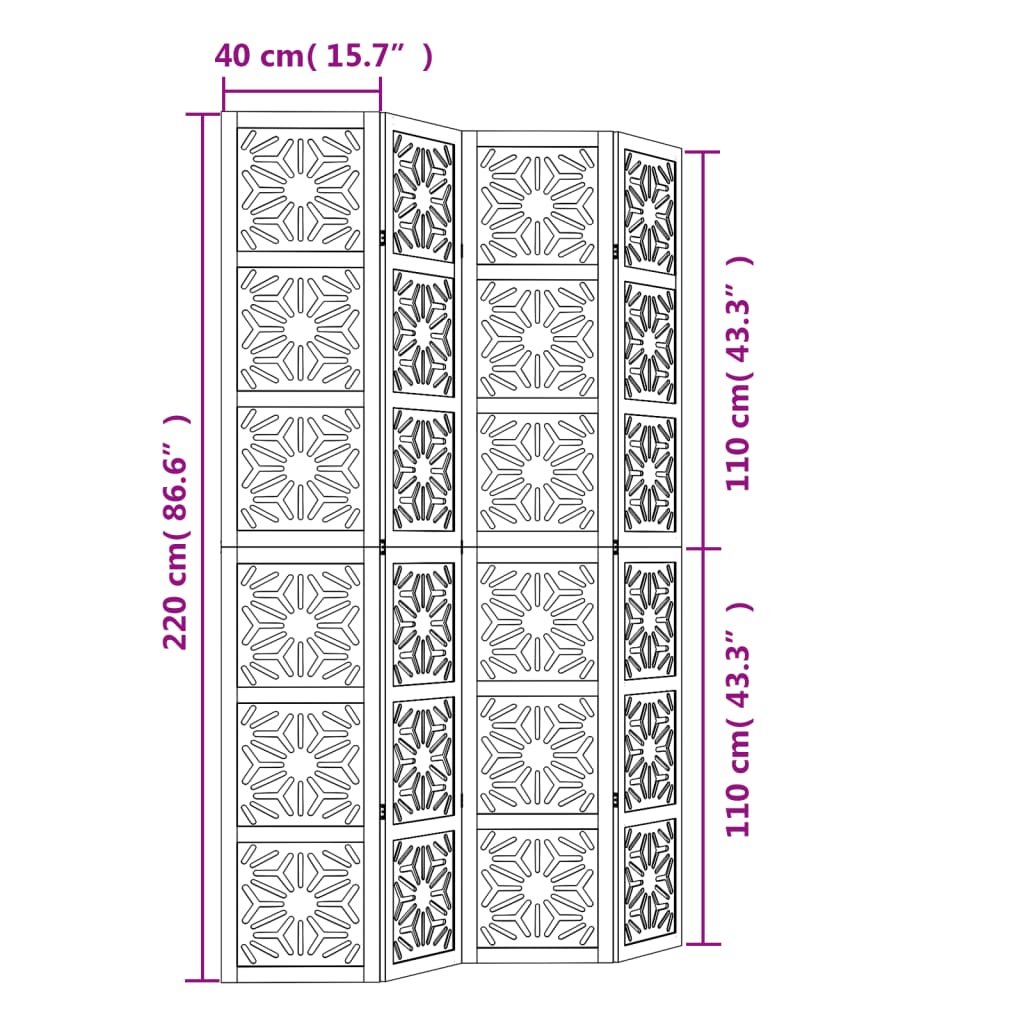 vidaXL Parawan pokojowy, 4-panelowy, brązowo-czarny, lita paulownia