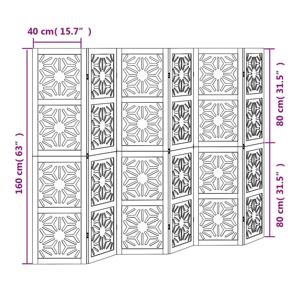 vidaXL Parawan pokojowy, 6-panelowy, brązowo-czarny, lita paulownia