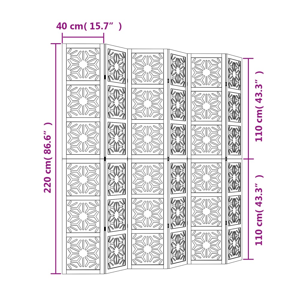 vidaXL Parawan pokojowy, 6-panelowy, brązowo-czarny, lita paulownia
