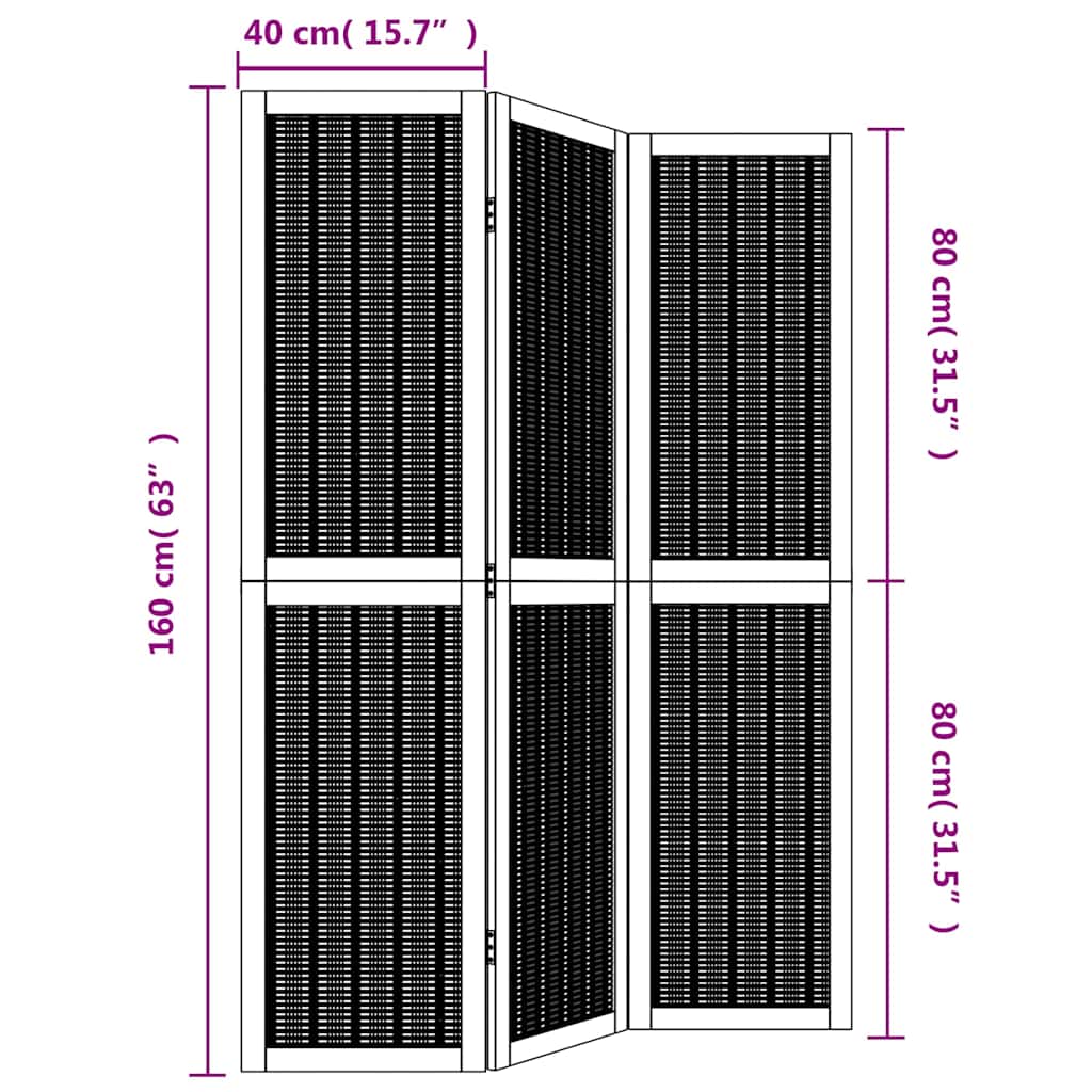 vidaXL Parawan pokojowy, 3-panelowy, lite drewno paulowni
