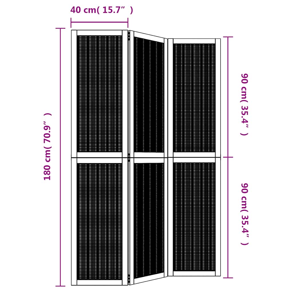 vidaXL Parawan pokojowy, 3-panelowy, lite drewno paulowni