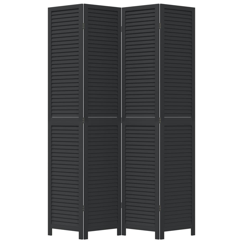 vidaXL Parawan pokojowy, 4-panelowy, czarny, lite drewno paulowni