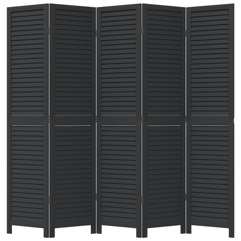 vidaXL Parawan pokojowy, 5-panelowy, czarny, lite drewno paulowni