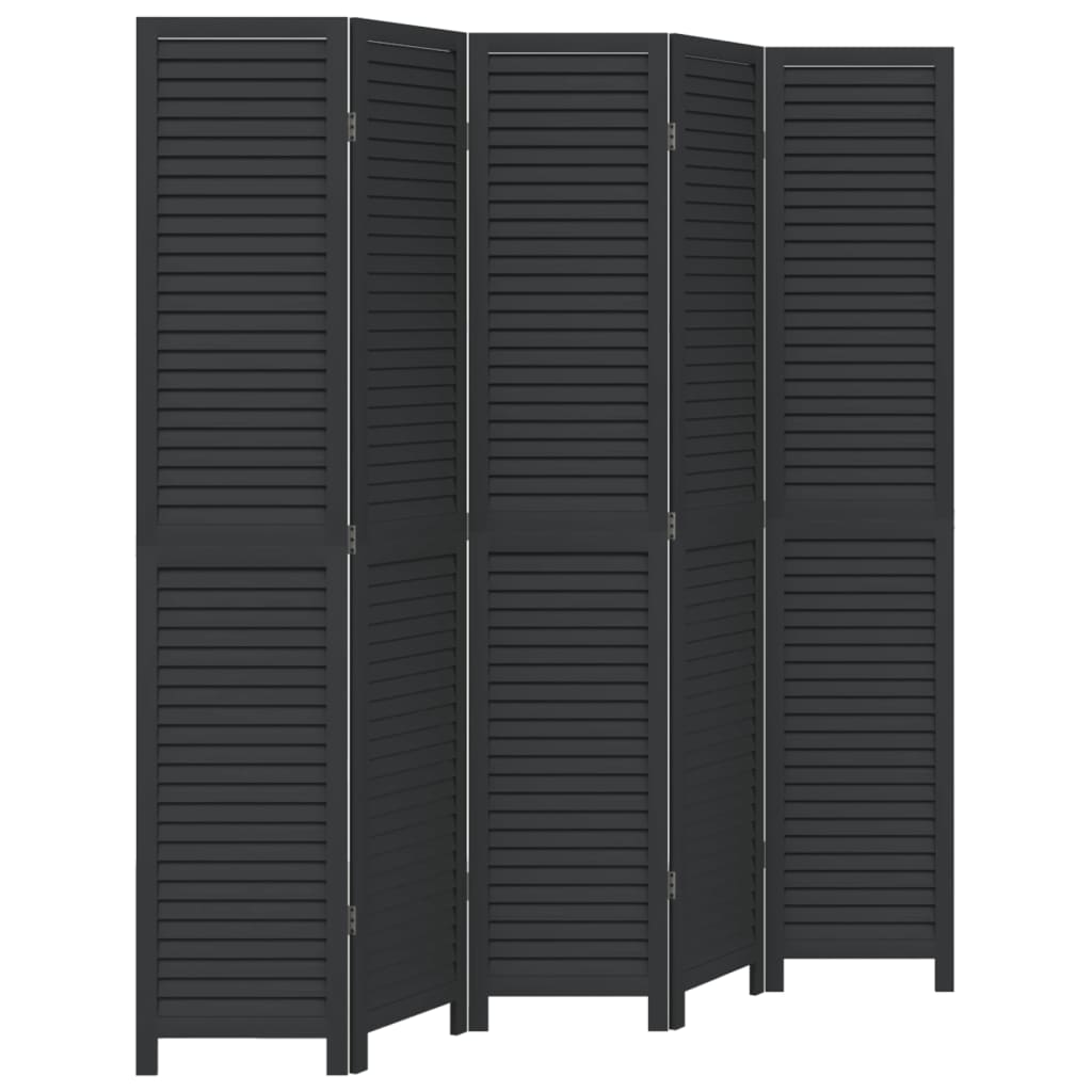 vidaXL Parawan pokojowy, 5-panelowy, czarny, lite drewno paulowni