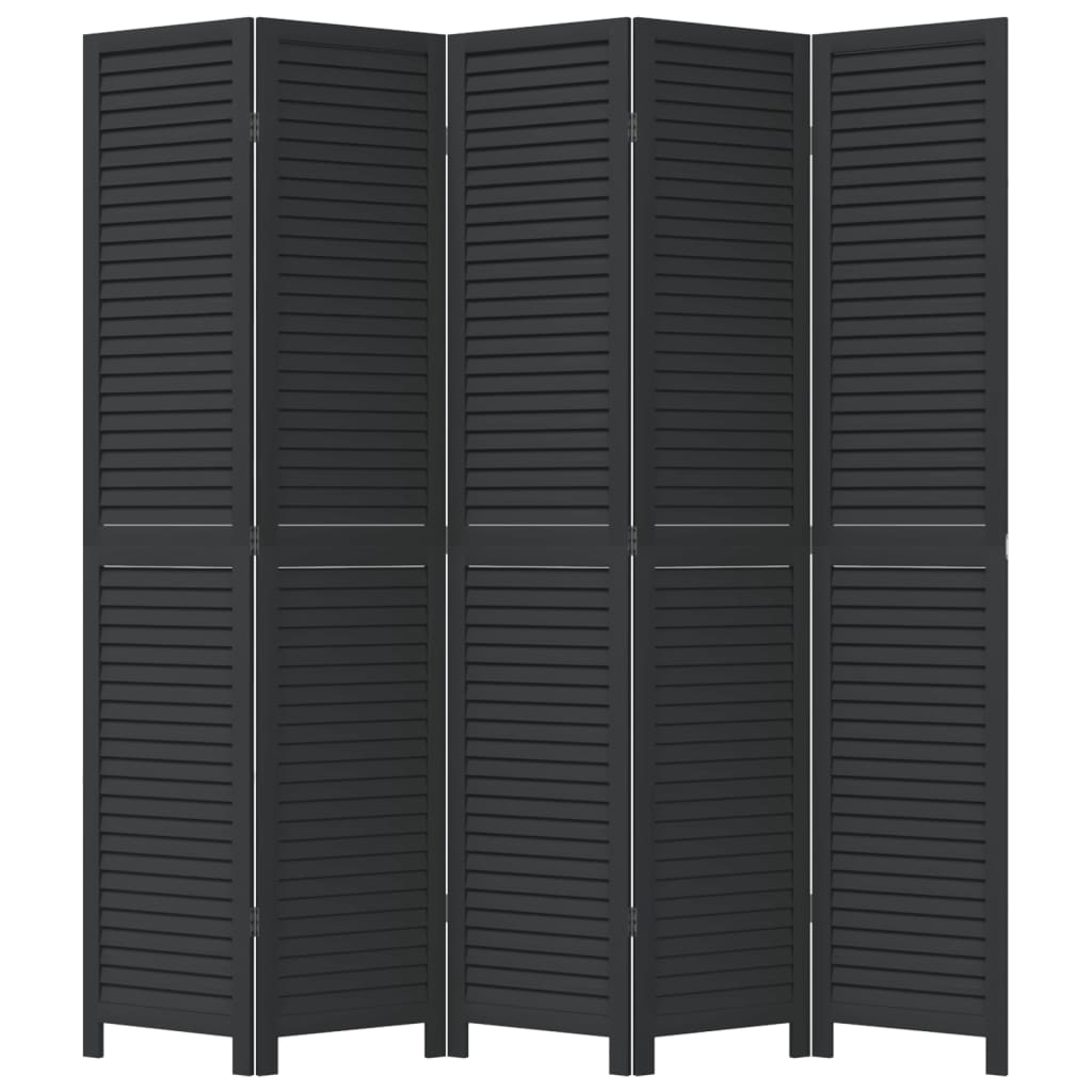 vidaXL Parawan pokojowy, 5-panelowy, czarny, lite drewno paulowni