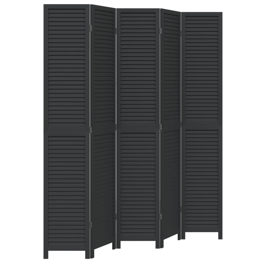 vidaXL Parawan pokojowy, 5-panelowy, czarny, lite drewno paulowni